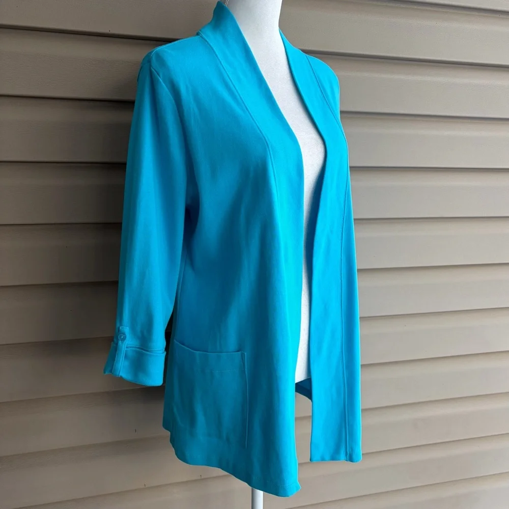 •Kim Rogers• NWT Turquoise Open Front Cotton Cardigan - Size XL - Picture 5 of 9